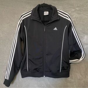 Adidas Women’s Track Jacket Medium Black 3 Stripe Full Zip Athletic Warm Up Socc